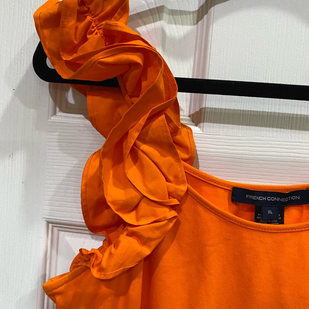 French Connection Bright Orange Ruffle Top - Picture 2 of 6